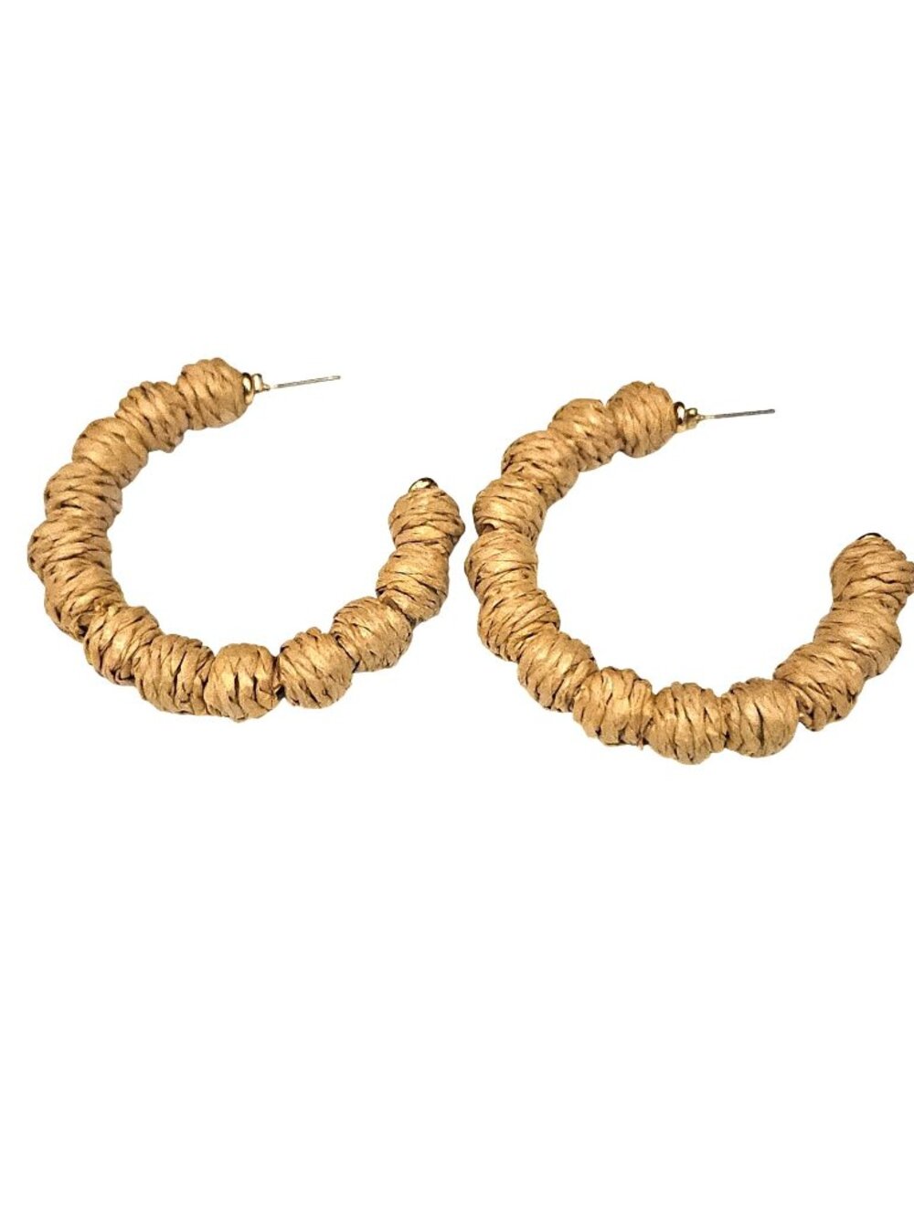 Tan Wrapped Raffia Boho Hoop Statement Pierced Earrings